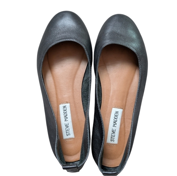 Steve Madden Ballet Flat Slip-on Dainty Women Feminine Round Toe Black Leather - Picture 3 of 8